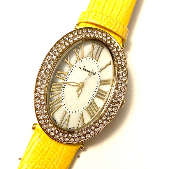 JEANNERET Watch Yellow Leather crystal face - Picture 1 of 3